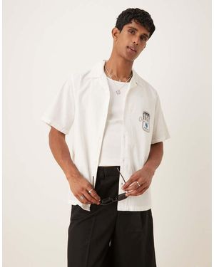 ASOS Relaxed Revere Shirt With Chest Print - White