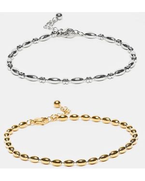 ASOS Waterproof Stainless Steel 2 Pack Puffed Ball Chain Bracelet - Multicolour