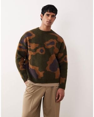 ASOS Oversized Knit Brushed Crew Neck Sweater - Brown