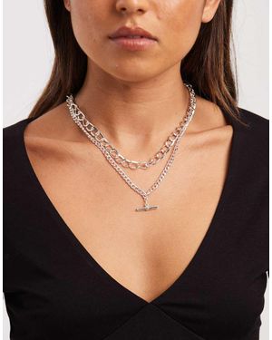 Accessorize Collar De Varias Cadenas Con Colgante De Barra En Forma De T De - Negro