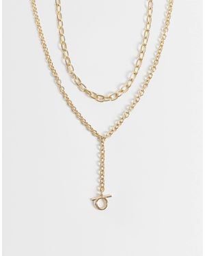 ASOS Multi-row Chunky Chain Necklace With T-bar Pendant - White