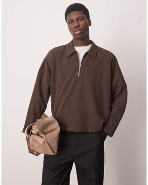 ASOS Oversized Rechte Geborstelde Geribbelde Polo - Bruin