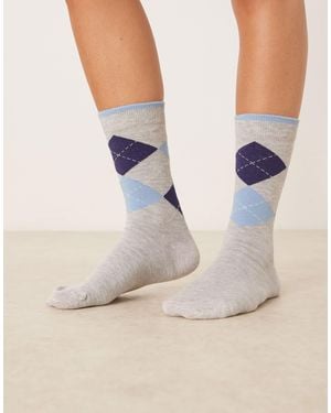 ASOS Argyle Navy And Blue Check Socks - Gray