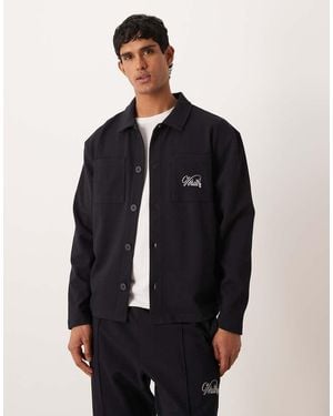 ASOS Oversized Jacquard Shacket With Embroidery - Blue