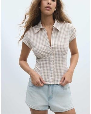 Stradivarius Short Sleeve Shirt With Underbust Seam - Grey