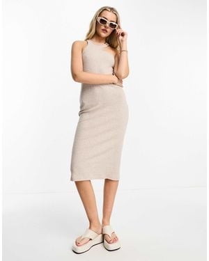 Stradivarius Tank Ribbed Midi Dress With Ring Detail - White