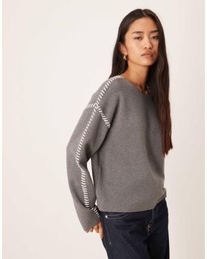 Y.A.S Contrast Seam Knitted Sweater - Gray