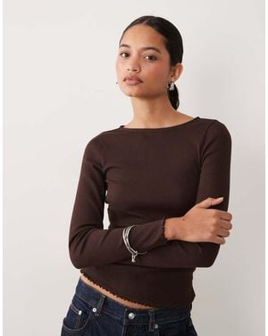 New Look Lettuce Edge Long Sleeve Top - Brown
