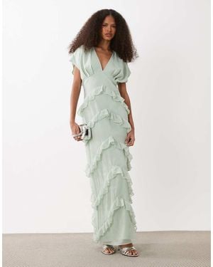 Pretty Lavish Chiffon V-neck Ruffle Maxi Dress - White