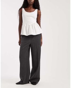 Object Pantalones De Sastre Negros Jaspeados De Pernera Ancha Con Cintura Ajustable Y Botones - Blanco