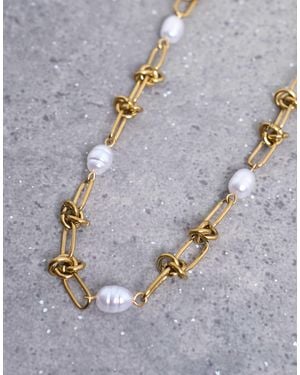TOPSHOP May Stainless Steel Pearl Chain Necklace - White