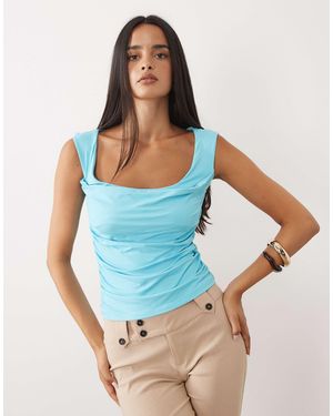 ASOS Draped Detail Polyamide Top - Blue
