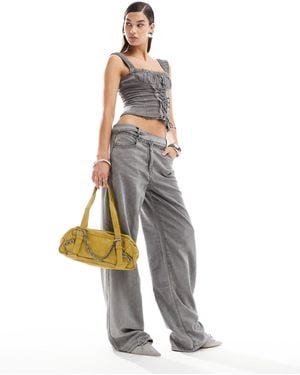 Lioness Denim Jeans With Cross Waist - White