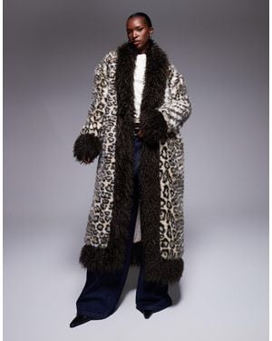The Frolic Exclusive Faux Fur Mongolian Trim Maxi Coat - Black