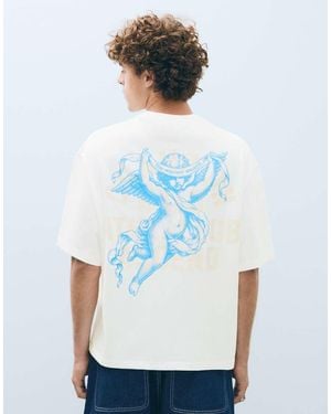 Bershka Short Sleeve Boxy Print T-Shirt - White