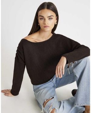 River Island Knitted Off The Shoulder Jumper - Black