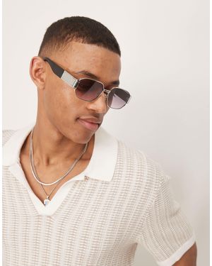 ASOS – rechteckige sonnenbrille aus metall mit lila ombré-gläsern und -schwarzem gestell - Mettallic