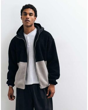 ASOS Oversized Fleece Hoodie Met Rits En Ingezette Panelen - Blauw