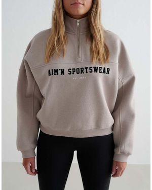 Aim'n Dark Clay Varsity Sweat Half Zip - Grey