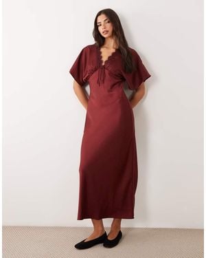 Miss Selfridge Satin And Lace Batwing Maxi Dress - Red