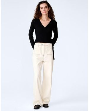 OMNES Knitwear Soleil Knitted Wrap Top Long Sleeve Crochet Cotton Wrap Top - Black