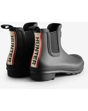 HUNTER Botas De Agua Negras De Estilo Chelsea De Caña Baja Con Logo Tricolor Original De -Rojo - Azul