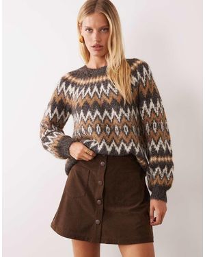 Vila Cord Minirok Met Knoopsluiting - Bruin