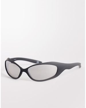 ASOS Wrap Sunglasses With Matte Frames And Mirrored Lenses - Black