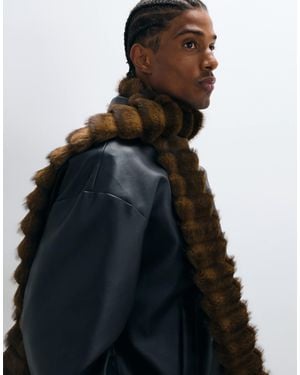 ASOS Rib Knit Banded Faux Fur Scarf - Black
