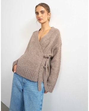 TOPSHOP Knit Wrap Boxy Cardigan With Wool - Blue