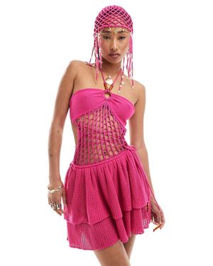 Easy Tiger Crochet Asymmetric Mini Dress - Pink