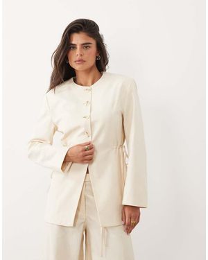 ASOS Linnen Blazer Met Strik Aan De Zijkant - Naturel