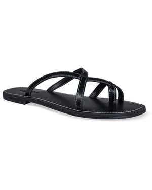 SEQWL Wide Fit Strappy Flat Thong Slides Leather Look Minimalist Sandals - Blue