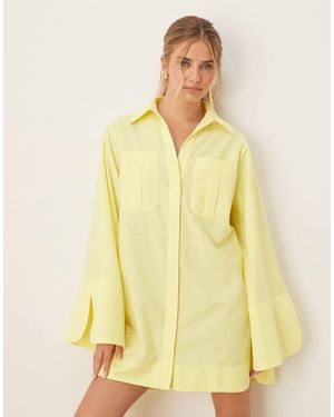 ASOS Vestido Camisero Corto Amarillo Con Puños Anchos Y Bolsillos Extragrandes De -Verde