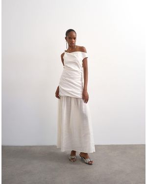 TOPSHOP Twisted Shoulder Sheer Skirt Midi Dress - Yellow