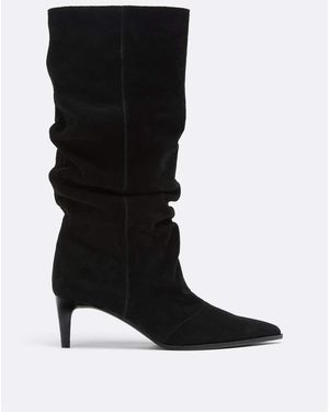 Stradivarius Leren Slouchy Laarzen Met Hak - Zwart