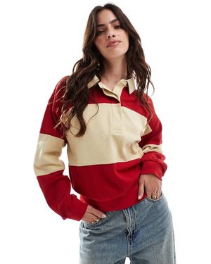 GANT Felpa Stile Rugby Color Block Piqué Rossa Con Logo - Rosso