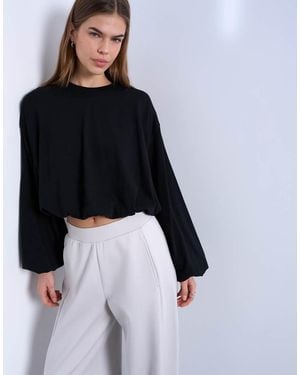 TOPSHOP Bubble Hem Long Sleeve Tee - Black