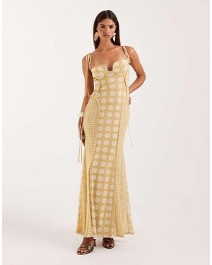 ASOS Printed Mesh Exposed Seam Sculpted Cupped Maxi Dress - Natural