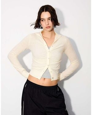 Bershka Fine Hooded Cardigan - White