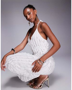 Public Desire Ruffle Detail Halter Neck Maxi Dress Cream - White