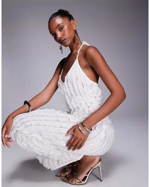 Public Desire Ruffle Detail Halter Neck Maxi Dress Cream - White