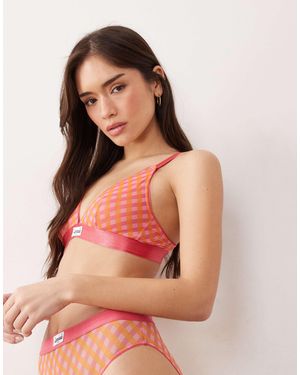 Lemonade Dolls Brassière en tulle stretch à carreaux - rose et orange