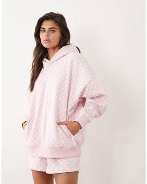 Kaiia Cotton Rich Embroidered Logo Detail Oversized Hoodie - Pink