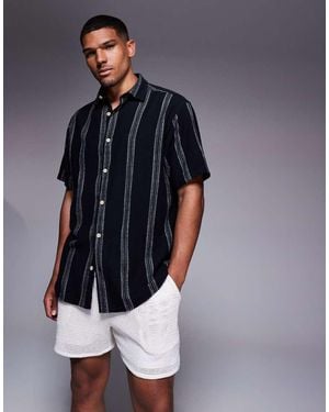 ADPT Camisa Negra A Rayas Extragrande De Manga Corta De -Negro - Azul