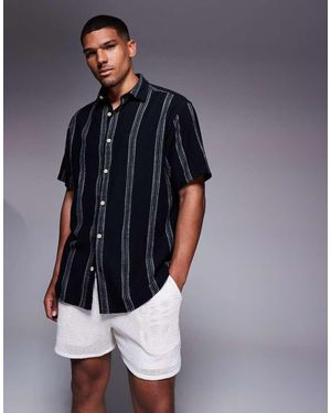 ADPT Oversized Gestreept Overhemd Met Korte Mouwen - Blauw