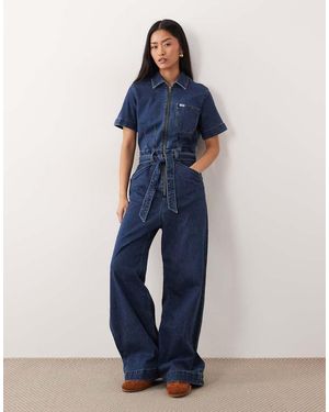 Lee Jeans Wide Leg Short Sve Jumpsuit - Blue