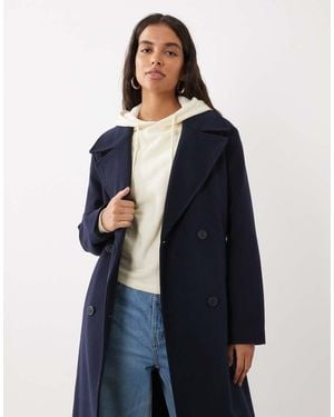 New Look Double Breasted Longline Coat - Blue