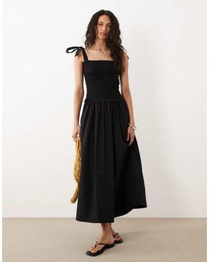 New Look Shirred Tie Strap Midi Dress - Black