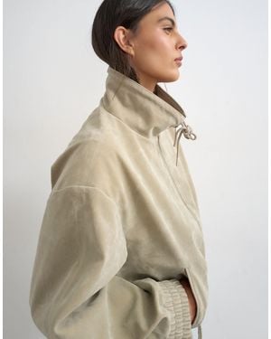 TOPSHOP toggle Waist Leather Look Zip Up Jacket - Natural